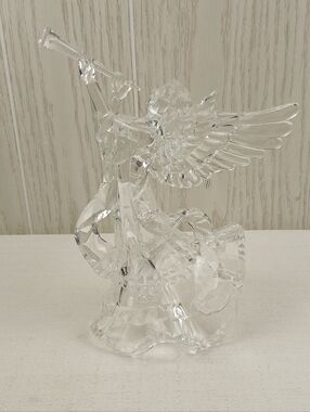 Vintage Christmas Trumpet Angel Tree Topper 9" Clear Acrylic Figure Tabletop